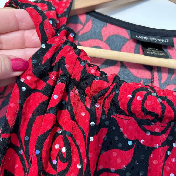 Lane Bryant Women's Dress Sequin Sparkle Red Black Sleeveless Ruched Collar - Picture 7 of 16